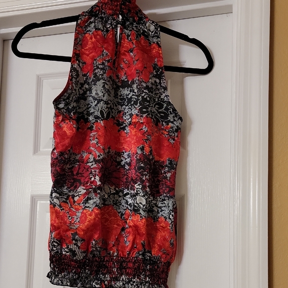 Iz Byer Tops - Iz Bayer Floral Halter Top - Red and Black